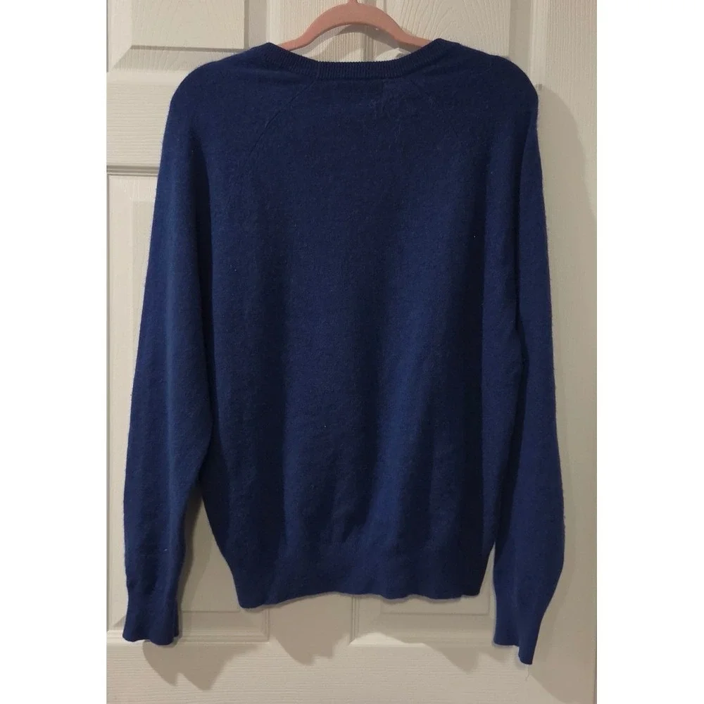 Buttoned Down 100% Cashmere Sweater Large Cobalt Blue Crewneck Pullover